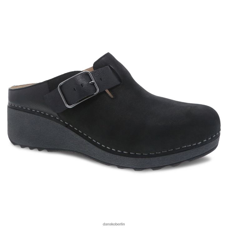 Dansko Frauen caia schwarzes gefrästes Nubuk Pantoletten und Slipper L6BV60183