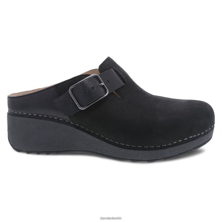 Dansko Frauen caia schwarzes gefrästes Nubuk Pantoletten und Slipper L6BV60183
