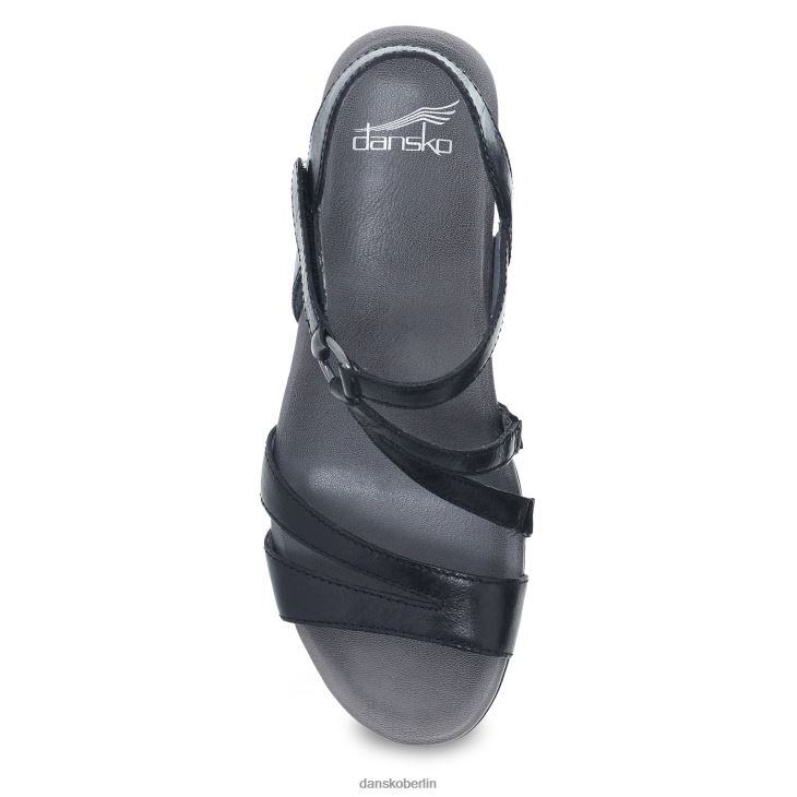 Dansko Frauen Addyson schwarz glasiertes Leder Sandalen L6BV60116