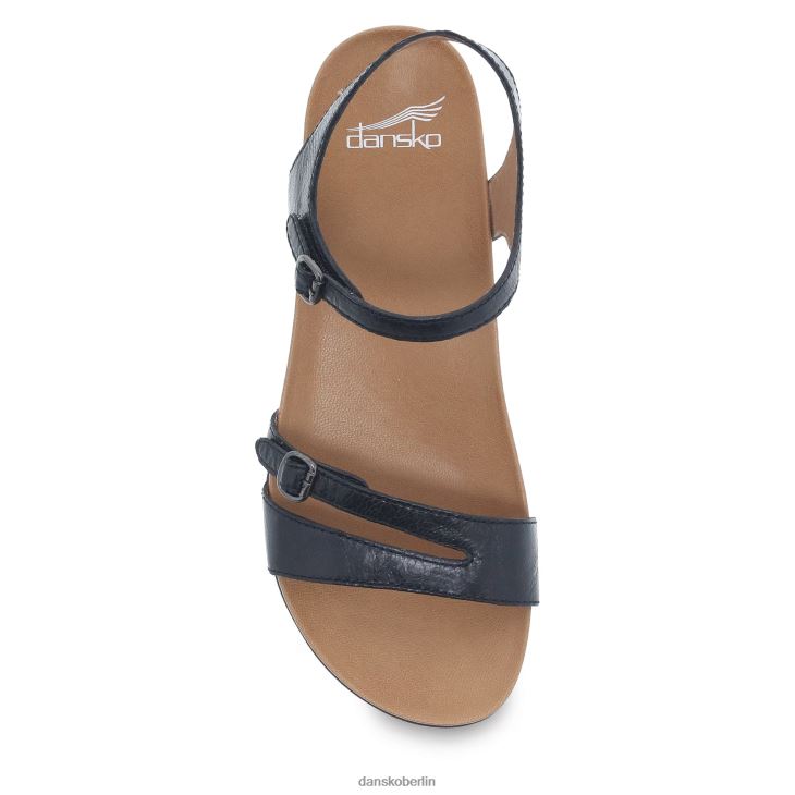Dansko Frauen Janelle schwarz glasiertes Leder Sandalen L6BV6089