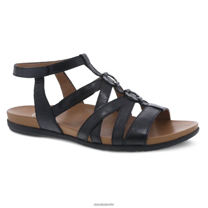 Dansko Frauen Jolene schwarz glasiertes Leder Sandalen L6BV6086