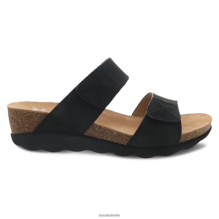 Dansko Frauen Maddy schwarzes gefrästes Nubuk Sandalen L6BV60147