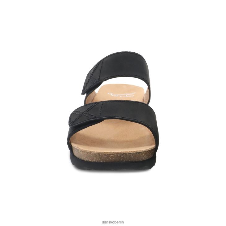 Dansko Frauen Maddy schwarzes gefrästes Nubuk Sandalen L6BV60147