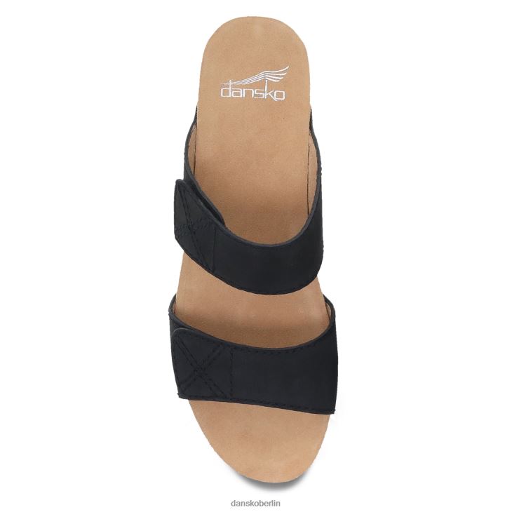 Dansko Frauen Maddy schwarzes gefrästes Nubuk Sandalen L6BV60147